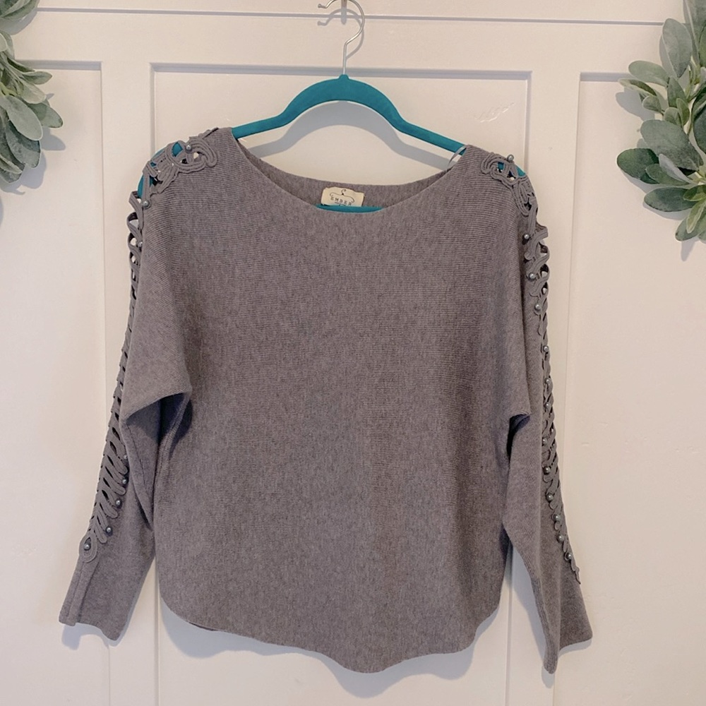 Women’s Gray Blouse with Beading. NWOT, Size S